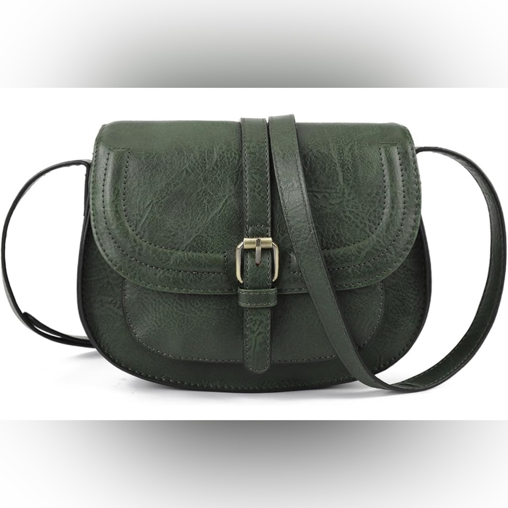 AFKOMST Hunter Green Saddle Purse and Boho Cross Body Handbag ,Vegan Leather